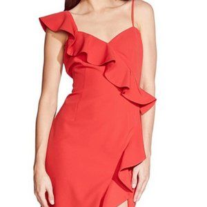 Bardot Destiny Dress Destiny Frill Ruffle Front Slit Sweetheart Fire Red 8 NWT